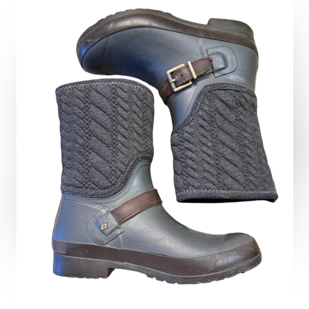 Sperry Quilted Gray Rain/Snow Boots with Brown Accents Womens Size 7 - Picture 1 of 8